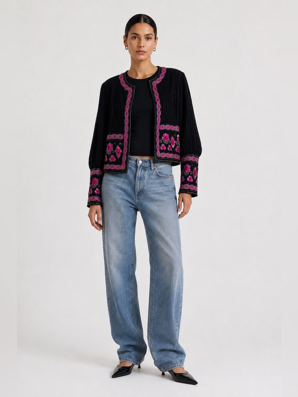 Vintage Papell Boutique Evening Black Sequin Beaded Embellished Jacket